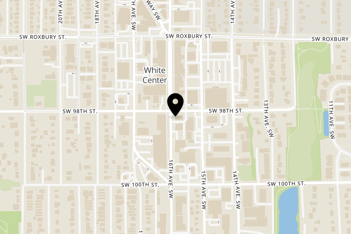 Map showing the location of Pho Tai on 1521 SW 98th St Ste A in Seattle